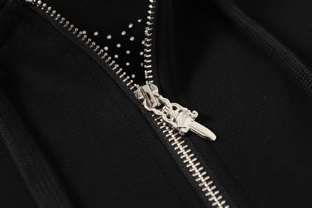 Chrome-Hearts Rhinestone Cross Hoodie - Black Gothic Streetwear Sweatshirt 2633